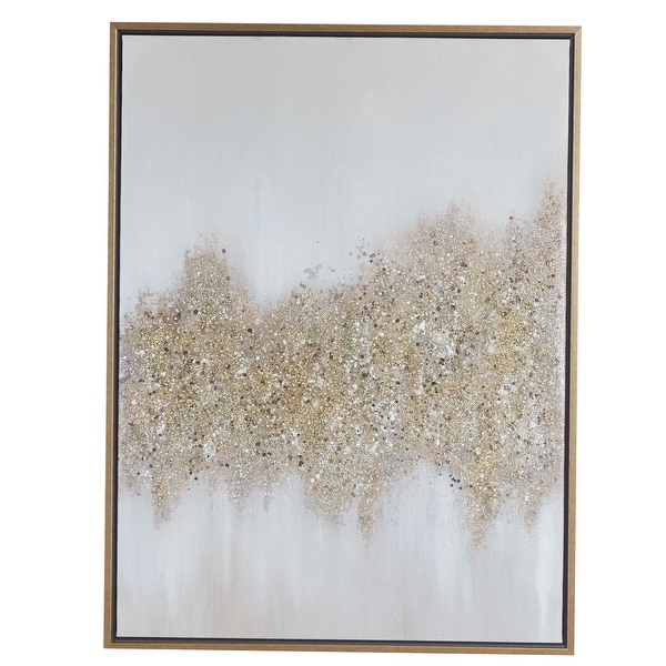 Rectangular Gold And Grey Abstract Textured Canvas Wall Art With Gold